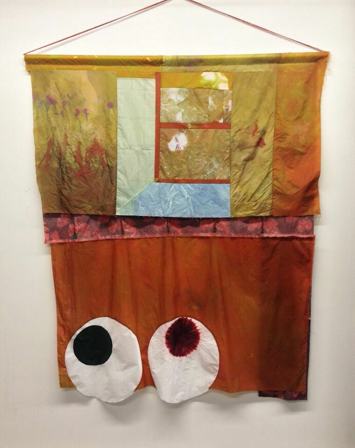 Wilder Alison, Black Poppy Plot, 2015, nylon, canvas, dye, black food coloring, 71 x 59 inches