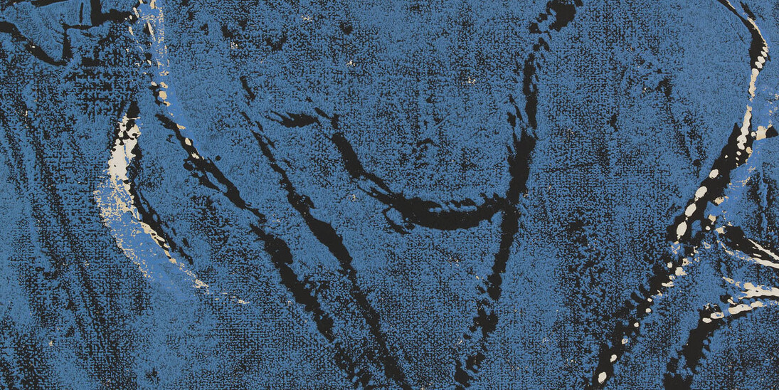 Georg Baselitz, Frau am Strand, 1981, Xylographie et linogravure en noir et bleu; offset apprêté, 800 x 603 mm. © Musées d’art et d’histoire, Ville de Genève, Cabinet d'arts graphiques. Photo: André Longchamp