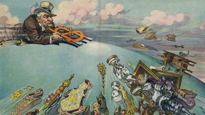 Satirical lithography by Udo J. Keppler published in 1914 by the Library of Congress. The work symbolizes the primacy of financial power as the axis of ordering and global strategic control at the beginning of the 20th century