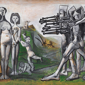 Pablo Picasso
Massacre a Corea
Valauri, 18 de enero de 1951. Óleo sobre lienzo. 110 x 210 cm. MP203. Musée national Picasso-Paris © Sucesión Pablo Picasso, VEGAP, Madrid 2019