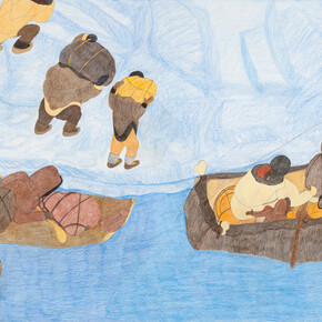 Shuvinai Ashoona, Moving with our campsites (traditional movers), 2023, colored pencil and ink on paper
50.25x96 inches. Courtesy the artist and Fort Gansevoort, NYC