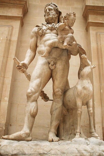 Statua in marmo di Eracle e Telefo, copia romana del I-II sec. d.C. da un originale greco del IV. sec. a.C, Museo del Louvre, Parigi, Francia