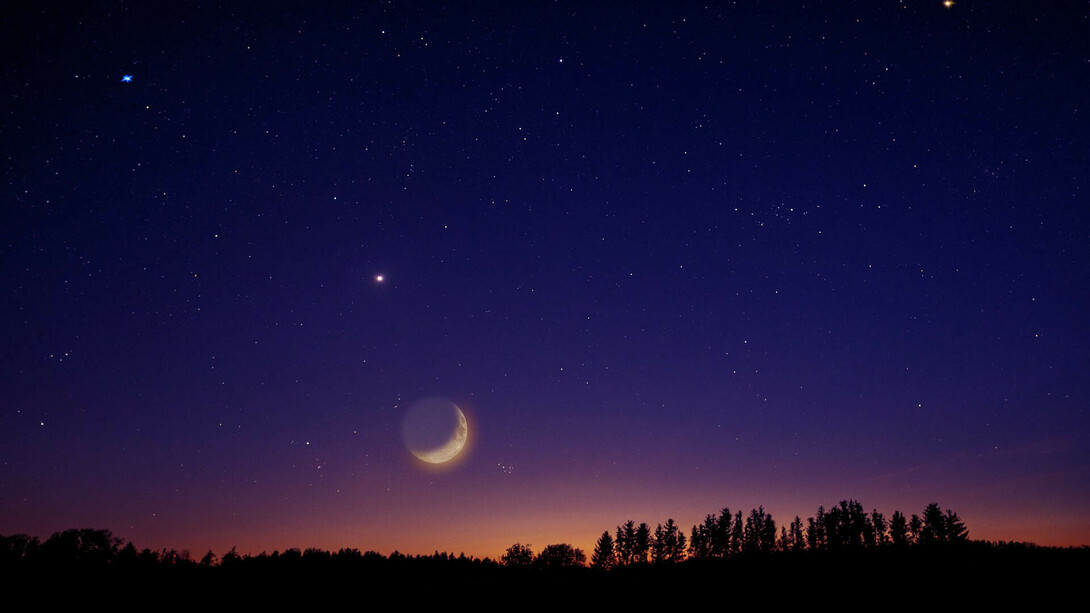 Cielo notturno con luna e stelle
