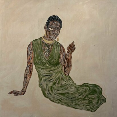 Sissòn, Nina (detail), 2024. Acrylic and charcoal on cotton canvas, 72 x 76 inches. Courtesy of the artist and Allouche Gallery