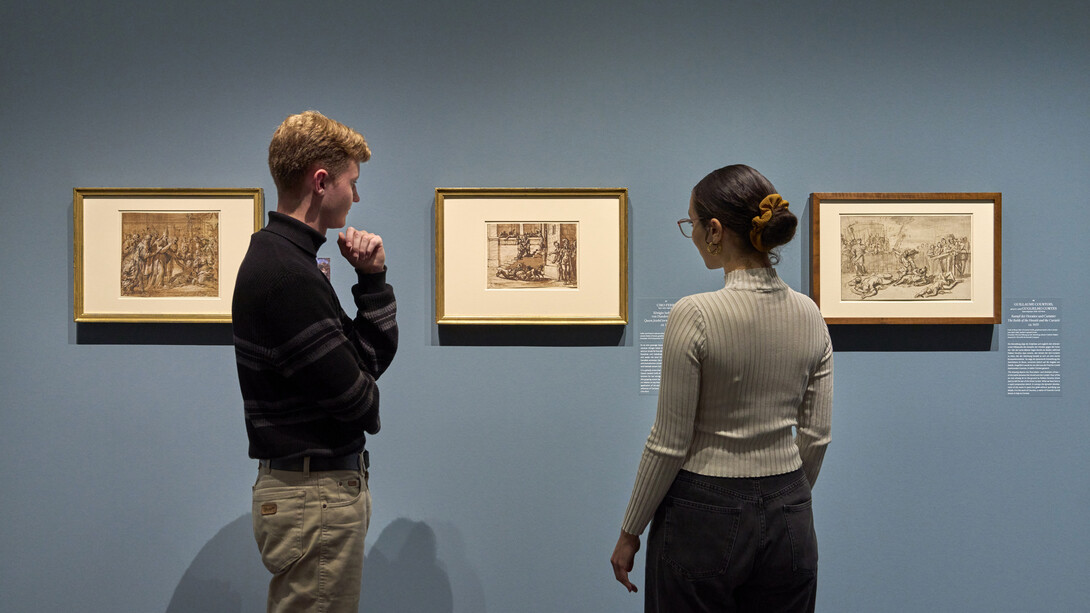 Verschiedene Künstler, Fantasie und Leidenschaft. Zeichnungen von Carracci bis Bernini, Ausstellungsansicht. Mit freundlicher Genehmigung des Städel Museums