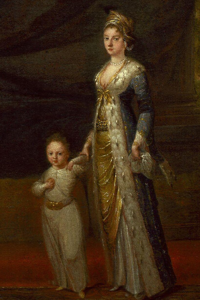 Mary Wortley Montagu con su hijo Edward, por Jean-Baptiste van Mour
