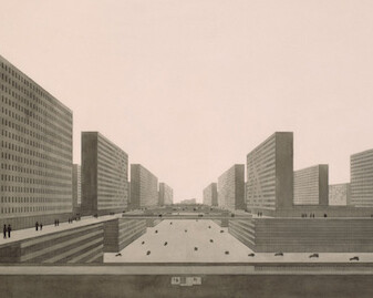 Ludwig Karl Hilberseimer. Highrise City (Hochhausstadt), Perspective, 1924. Gift of George E. Danforth.