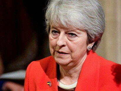 A worried Theresa May about to deliver her resignation speech