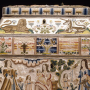 Martha Edlin's embroidered casket, 1671, England. Museum no. T.432-1990. © Victoria and Albert Museum, London