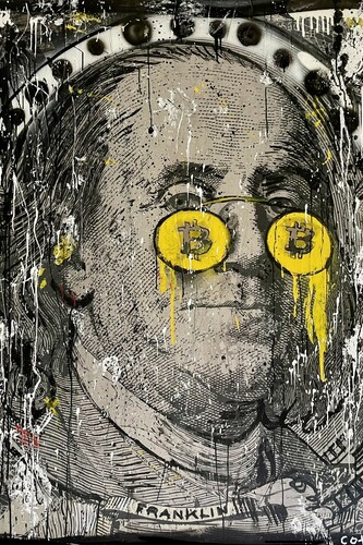 Andrew Cotton, BitFrank (He that falls in love with himself will have no rivals), mixed media on canvas, 60x48x3 in