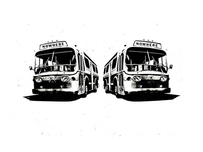 Jamie Reid, Nowhere Buses (Suburban Press), 1972, lithographic print, mm 352 x 275, Jamie Reid courtesy Isis Gallery, UK  