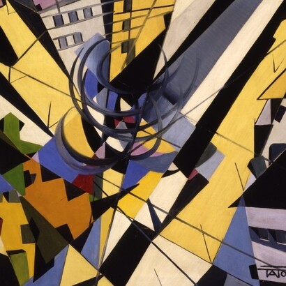 Guglielmo Sansoni (Tato), Sensazione di volo - 3° tempo, 1929, olio su tela, inv. AM 903. Mostra "Il tempo del Futurismo", presso la Galleria Nazionale d'Arte Moderna, Roma, Italia