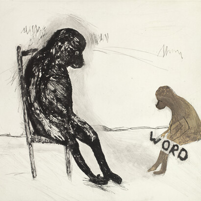 Word, Drypoint with tea-stained chine collé