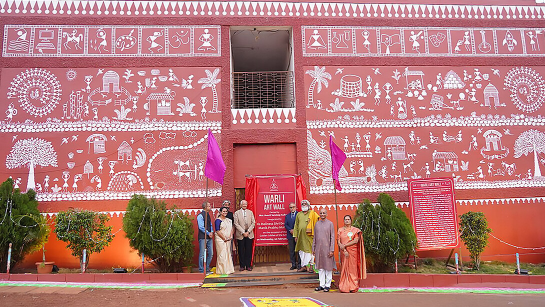 Largest Warli Art Wall Painting in India at The Manik Public School, Maniknagar, Karnataka by Avanti Sandeep Kulkarni
