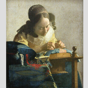Johannes Vermeer, La Dentellière , vers 1669-1670. Huile sur toile marouflée sur panneau. 24,5 x 21 cm. Paris, musée du Louvre, département des Peintures © RMN-Grand Palais (musée du Louvre) / Gérard Blot