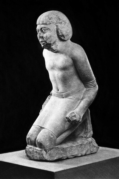 Statue of Kneeling Captive. Compressed charcoal on paper, 70 x 50 cm, 2019