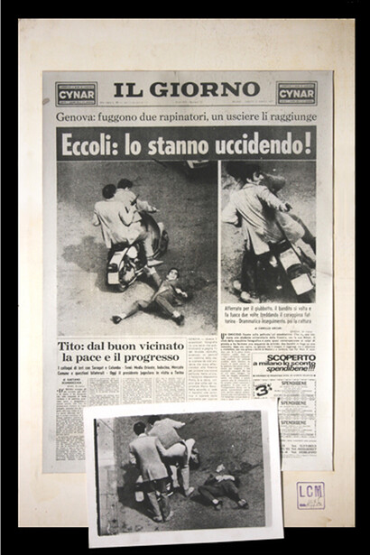 Tullio Brunone, Eccoli Lo Stanno Uccidendo -fotografia&giornale,1976 ed 50 x 70 cm