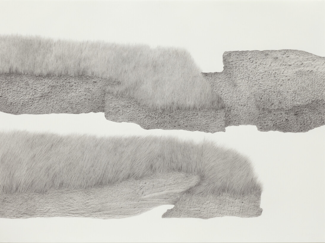 Jane Dixon, Landscape, 2013, Graphite frottage and pencil on paper, 56 x 76 cm, © Courtesy of the artist and Alan Cristea Gallery