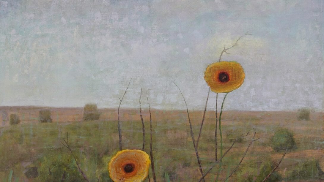 John Beerman, Two Yellow Flowers (detail), Transplanted, 2012, oil on linen, 42 x 42 inches, Courtesy Tibor de Nagy Gallery, NY