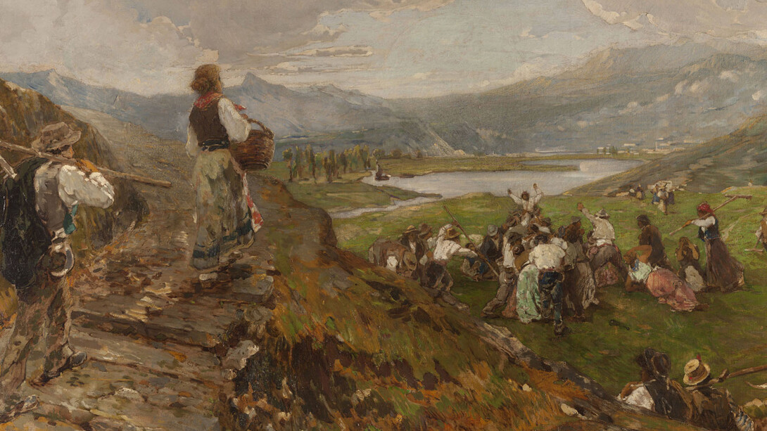 Filippo Carcano, Progresso e ignoranza, olio su tela, 99,77x199,5 cm. Courtesy of Gallerie Maspes