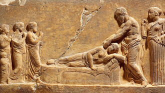 Rilievo romano raffigurante un medico in procinto di visitare un paziente