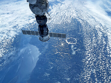 Docked to the Prichal module, the Soyuz MS-27 spacecraft travels with the International Space Station as it orbits above the Indian Ocean off the coast of South Africa. The mission delivered NASA astronaut Jonny Kim and Roscosmos cosmonauts Sergey Ryzhikov and Alexey Zubritsky to the orbital laboratory on April