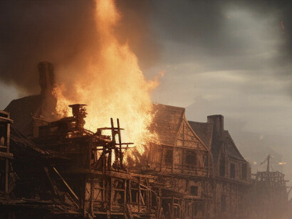 Al cabo de unas horas el gigantesco edificio, ardía entre crepitaciones de una lluvia de fuego ancestral