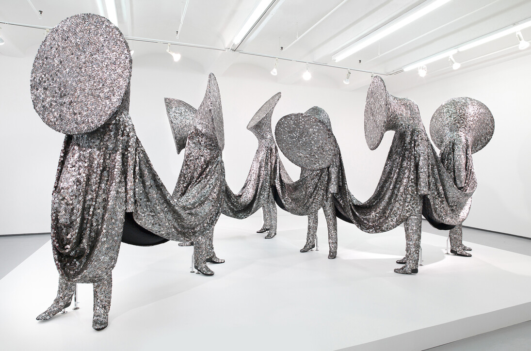 Nari Ward, We The People, 2011. In collaboration with The Fabric Workshop and Museum, Philadelphia. Installation view, Lehmann Maupin, New York, 2012. Courtesy of the artist and Lehmann Maupin. Photo: Gregory LaRico.