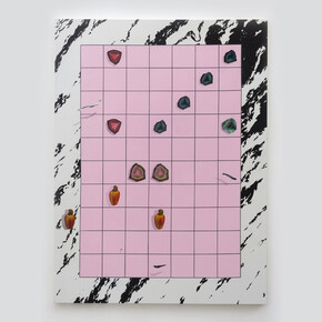 Bruno Novelli, Grid Com Cajus, 2017, acrylic on canvas, 70 x 58 in. (177.8 x 147.32 cm).