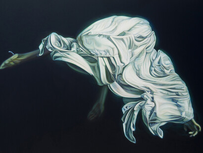 Ana Teresa Fernandez, Of Bodies and Borders 3(Entering the Outcome) (performance documentation), 2018, Oil on canvas.