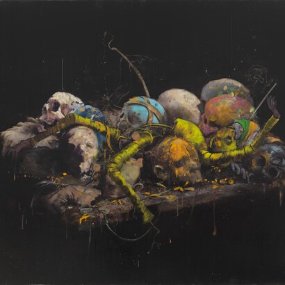 Jonas Burgert, Beiblei, 2014. Oil on canvas, 100 x 110 cm / (39⅜ x 43¼ in). © Jonas Burgert - Image Courtesy of the Artist and Blain|Southern
Photographer: Gunter Lepkowski, 2014