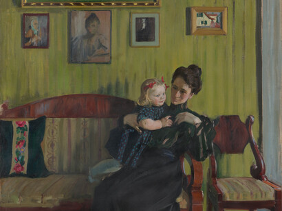 B.M. Kustodiev, Portrait of Y.Y. Kustodieva, the artist’s wife, with their daughter Irina, 1908. Courtesy of Tretyakov Gallery 