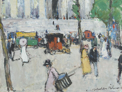 John Maclauchlan Milne, Place de la Madeleine, oil on board, H 14 3⁄4 x W 17 1⁄2 in (H 37 x W 44 cm)