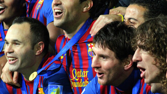 Iniesta, Messi y Puyol, 2011