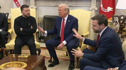 U.S. President Trump, U.S. Vice-President Vance and Ukrainian President Volodymyr Zelenskyy at their recent meeting in the Oval Office