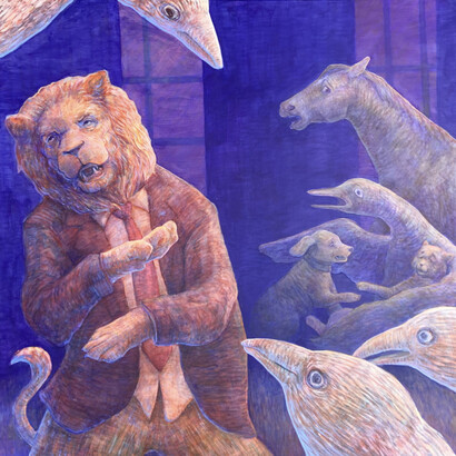 Ella Stouse, Frogs’ desired king (detail), 2026. Courtesy of Mindy Solomon Gallery