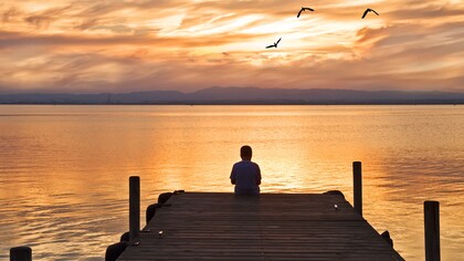 Contemplando el océano al atardecer