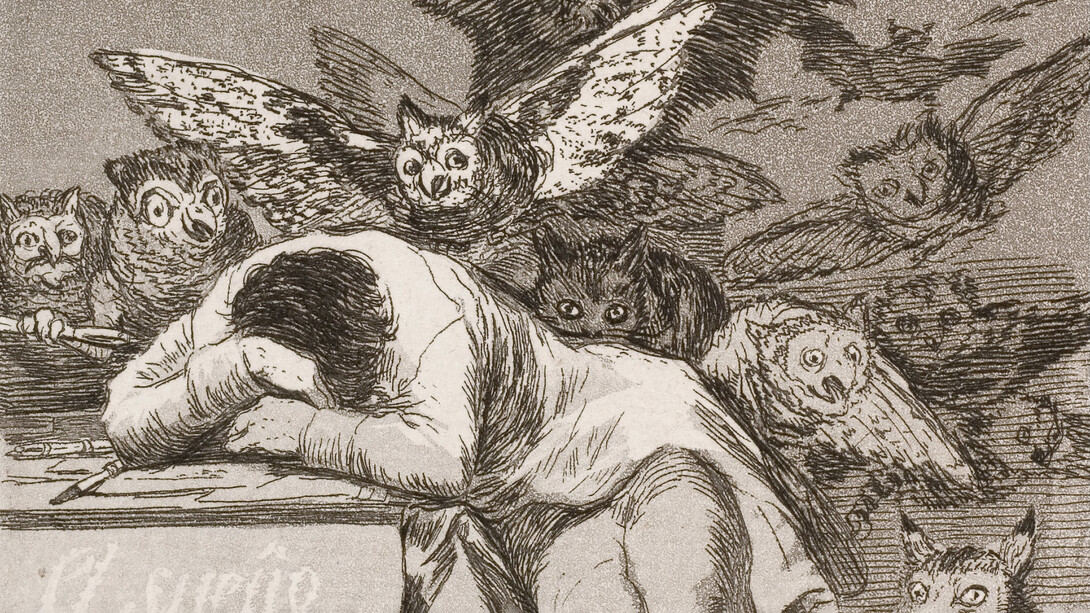 Francisco de Goya, Capricho № 43: El sueño de la razón produce monstruos (1799, detalle)