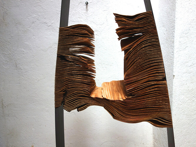 Herbert Golser, Twin (detail), 2014-15, pear wood, steel, 73 x 30 x 171 cm