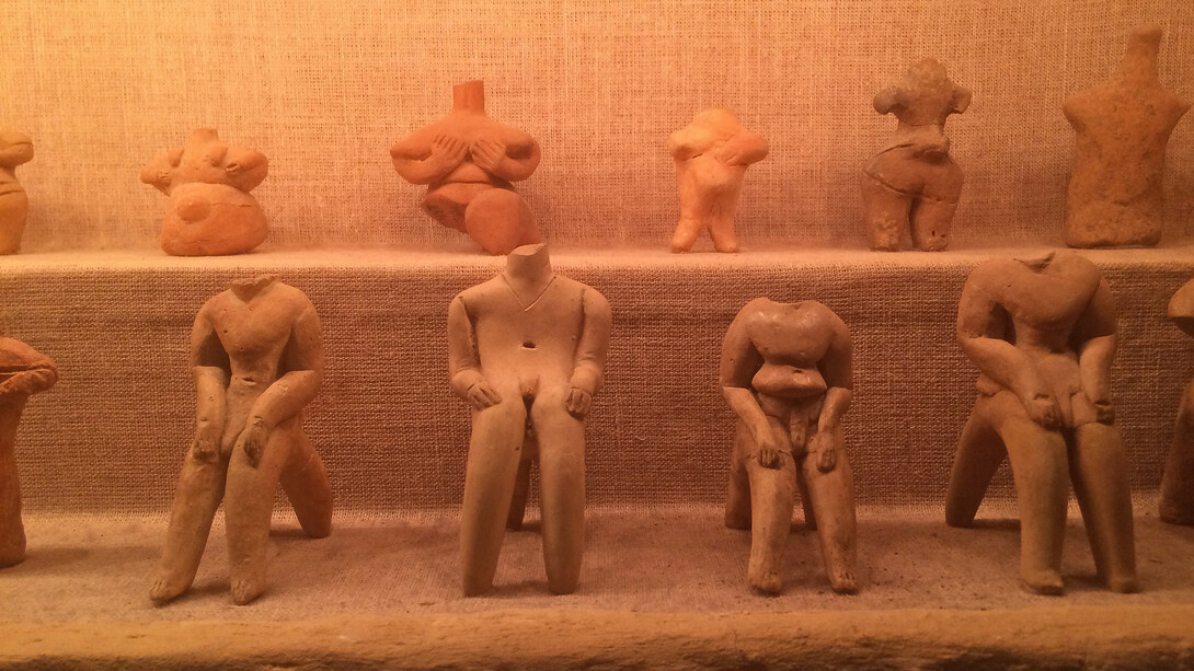 Female and male clay figurines. Thessaly. Early and Middle Neolithic period 6500 – 5300 BCE, Archaeological Museum of Volos, Greece