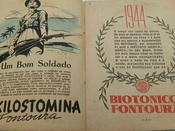 Interior do Almanaque Biotônico Fontoura, com conselhos e dicas de saúde e comportamento para toda a família. Em 1961, o almanaque do Biotônico Fontoura registrava, “Dor de estômago, leite de magnésia Fontoura. Queimaduras  e feridas, Trionfon pomada. Infecções Urinárias, Urogenital granulado. Falta de apetite, água Inglesa Fontoura, entre outras dores