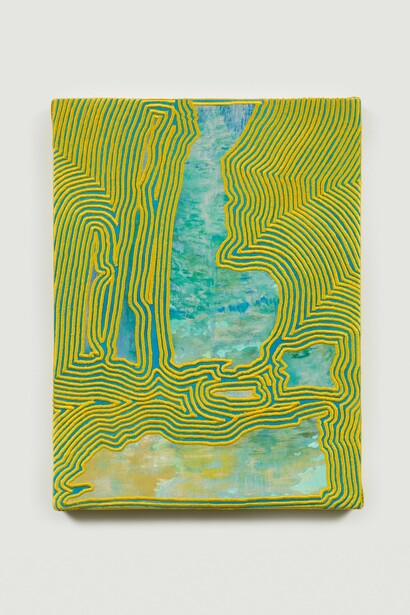 Aili Schmeltz, Untitled 2,
acrylic and thread on canvas over panel,
20 x 16 x 2 in. Courtesy of the artist and Johansson Projects