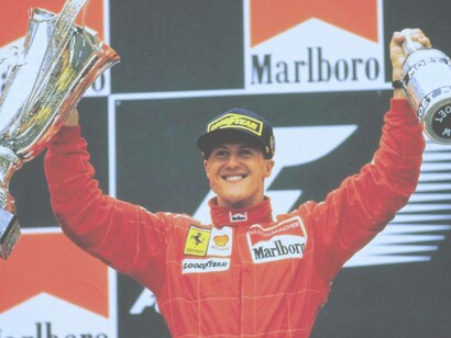 Michael Schumacher clinching victory in the Belgium Grand Prix in Spa-Francorchamps Stavelot, in Belgium