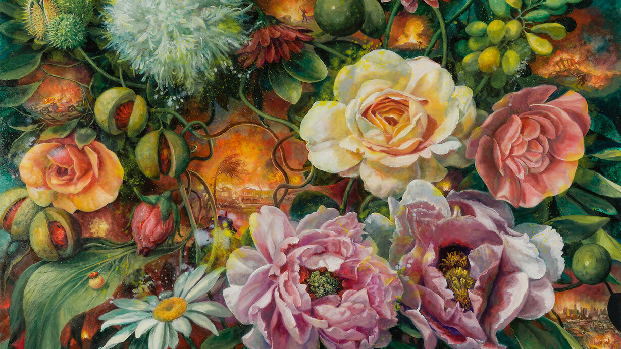 Julie Heffernan, Nature morte (L.A. fires) (detail), 2026. Courtesy of Hirschl & Adler Modern