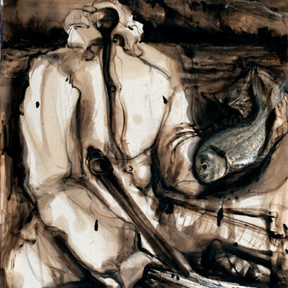 "Orata di Caravaggio", bitume su tela grezza, anno 2010