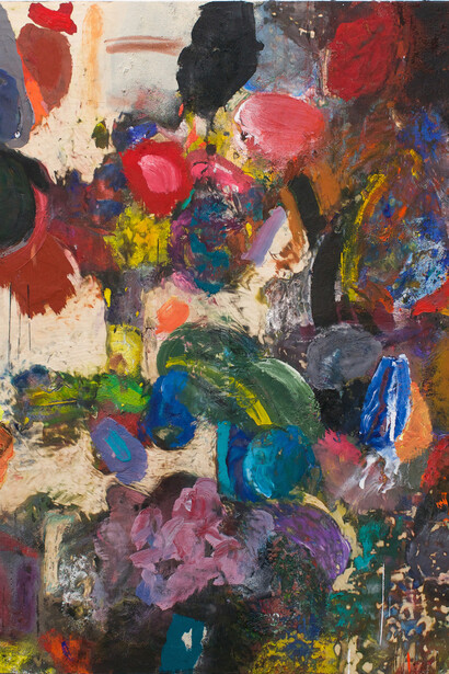 Jim Dine, The Beautiful Exchange of Warfare, 2014, acrylique, sable et fusain sur bois, 183 x 152,5 cm, Courtesy Galerie Daniel Templon, Paris & Brussels