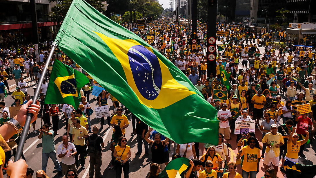 Demonstrators gather on Avenida Paulista to protest against corruption in São Paulo, Brazil, on August 16, 2015