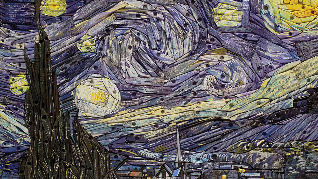 Finn Stone, Starry Night, Paintbrushes and mixed media assemblage, 59 x 84 cm