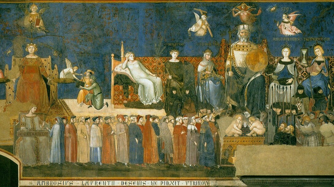 Ambrogio Lorenzetti, Alegoría del buen gobierno (1338-1339, detalle)