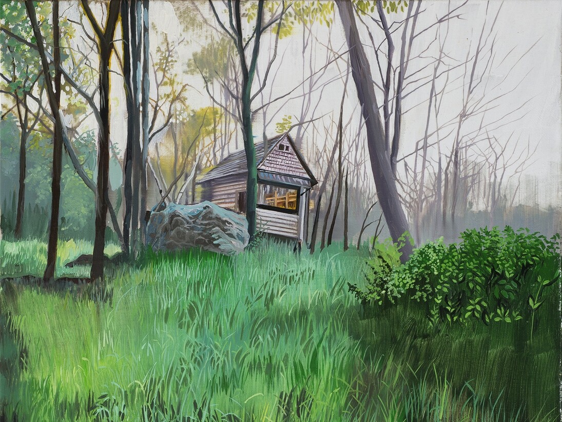 Natasha Kissell, Cabin, 2015, Oil on canvas, 18 x 15 in / 46 x 38 cm, courtesy of Eleven, London
